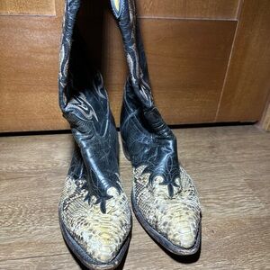 Tony Lama 6949 Python Snakeskin Cowboy Boots Men's 9 1/2 D Wide USA Vintage